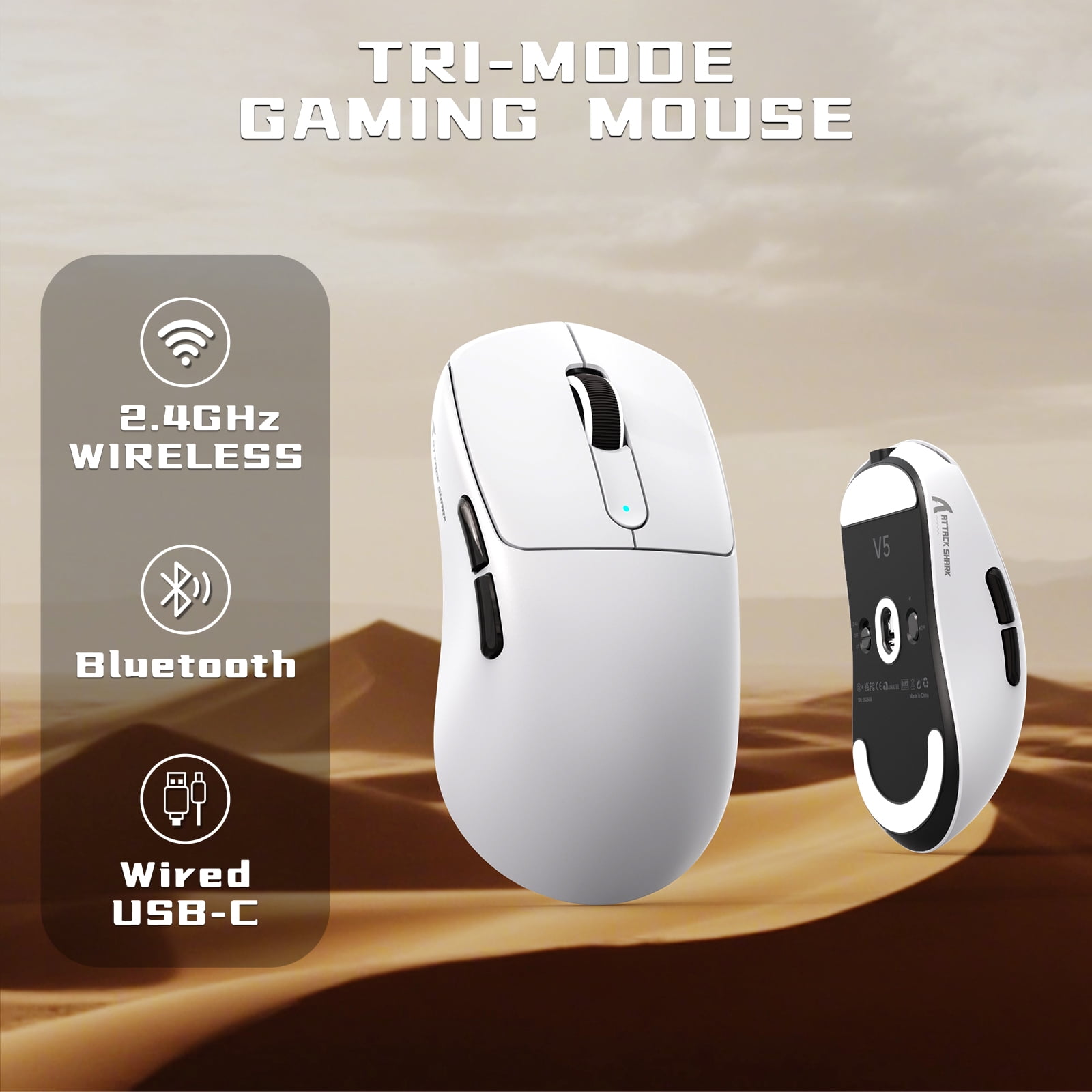 ATTACK SHARK V5 8KHz Wireless PAW3950MAX Gaming Mouse with C06 Ultra Cable