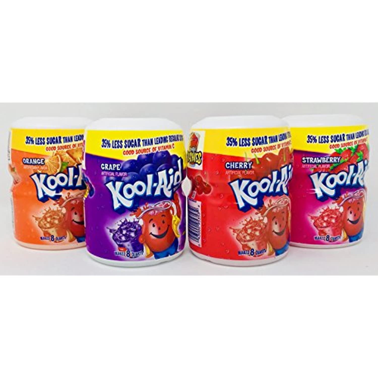 Kool-Aid Fun Flavor Variety Pack! 4 Pack Of 19Oz Canisters - 1 Canister Of Each Flavor - Grape - Cherry - Orange - Strawberry