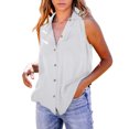 thumbnail image 2 of Babysbule Women's Clearance Tops Women's Fashion Turn-down Collar Leisure Sleeveless Solid Vest Tops, 2 of 7
