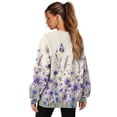 thumbnail image 6 of SCRAWLGOD Cornflower Butterfly Violet Beige Crewneck Fall Sweatshirts for Women Trendy Women's Long Sleeve Pullover Tops with Pockets Fashion for Daily Wear, Office, S, 6 of 7