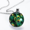 thumbnail image 2 of Peacock Feathers Glass Circular Pendant Necklace - Stunning Jewelry for Women, Necklaces for Every Occasion, 2 of 5