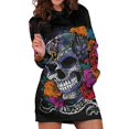 thumbnail image 2 of Femmes Capuche à Manches Longues Sweat-Shirt Poche Crâne Robes à Imprimé Floral, 2 of 5