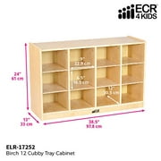 ECR4Kids Birch 12 Cubby Tray Cabinet, Kids Toy Storage Orgaznier with Rolling Casters, Hardwood Mobile Storage Cabinet for Classroom, Preschool and Homeschool Supplies