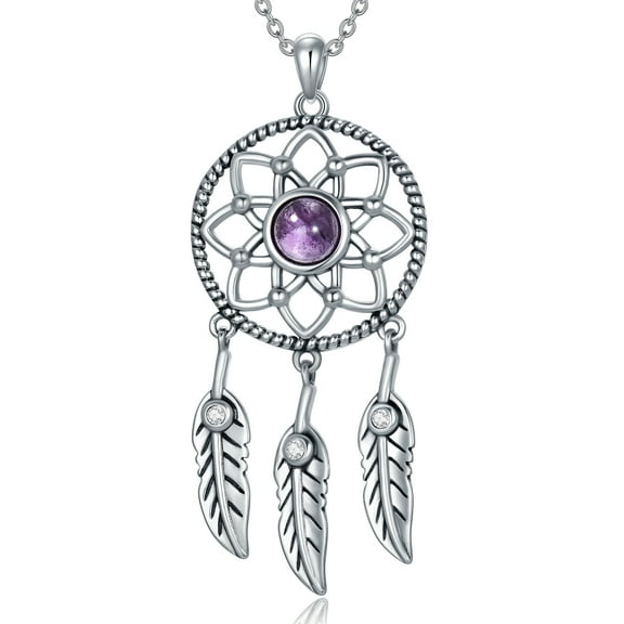 Dreamcatcher Necklace Sterling Silver Dream Catcher Amethyst Pendant Jewelry Gift for Women