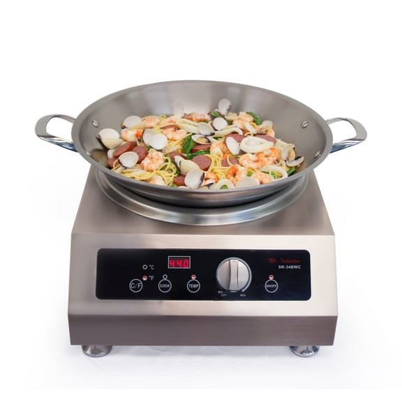 SPT SR-34BWC-400A 3400W Countertop Commercial Wok Cooktop (220-240V) with 16.5″ Stainless Steel Wok with Lid
