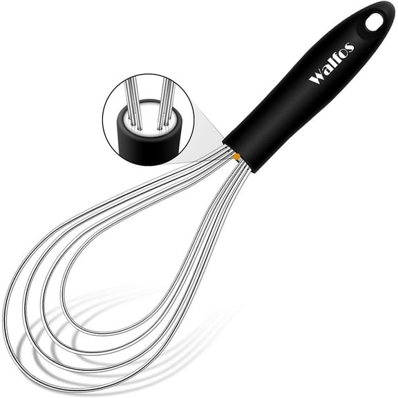 Flat Whisk, Walfos 11'' Wires Whisk, Thick 304 Stainless Steel Wire and Large Non-Slip Handle, Perfect for Blending Beating Stirring and Kitchen Cooking