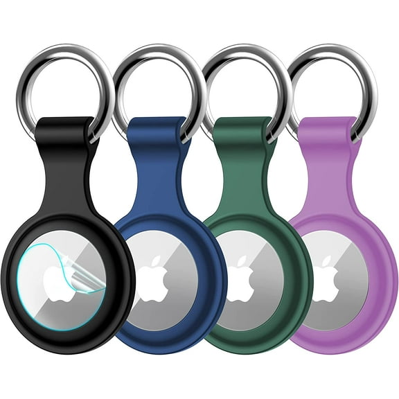 4 Pack Silicon for AirTag Keychain Apple Airtag Holder Case Cover Air tag,Full Body Shockproof,Anti-Scratch airtags Protective Tracker Cover with Loop Key Ring for Dog,Keys,Luggage（Multi-Color）,