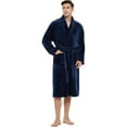 thumbnail image 3 of U2SKIIN Mens Fleece Robe, Soft Warm Long Plush Shawl Collar Fleece Bathrobe(Navy, L-XL), 3 of 6