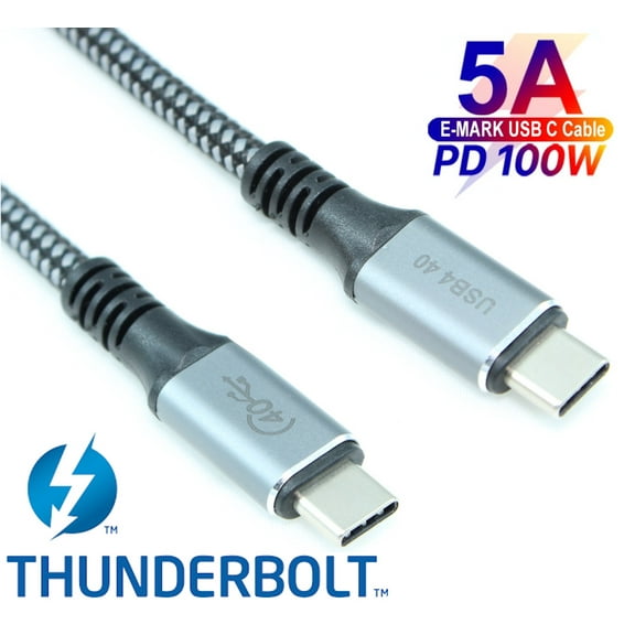 2ft USB4 Type-C Thunderbolt 3 (40Gbps, 100W, PD, 8K) Braided Cable