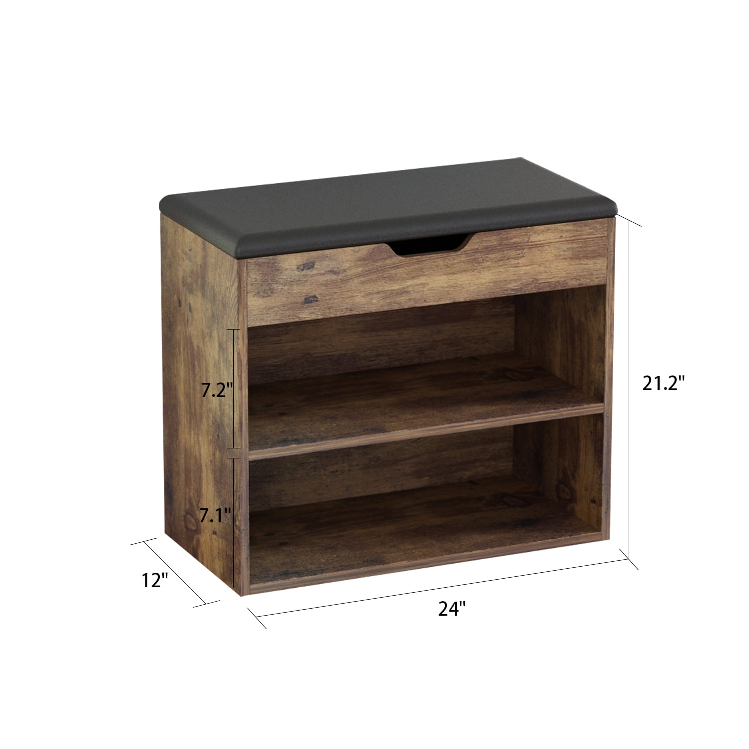 KULAGAGA 2-Tier Shoes Bench with Cushion Seat, Entryway Storage Shoe Rack Storage Stool Organizer, Walnut+Black