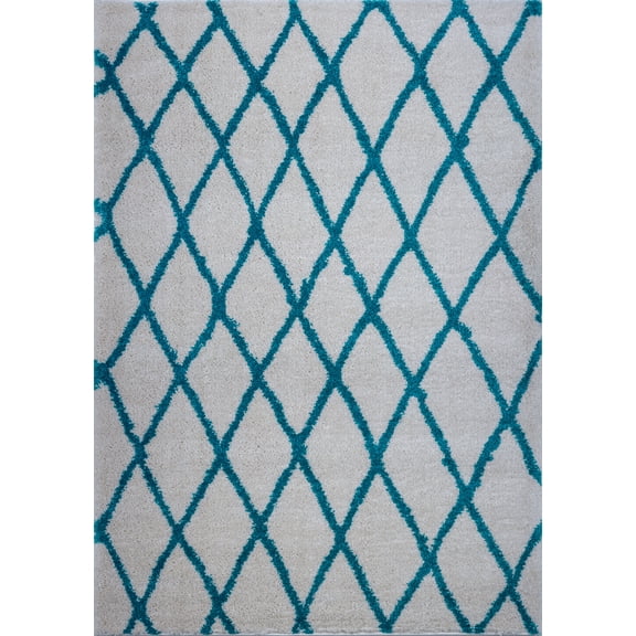 Ladole Rugs Geometric Trellis Simple Syle Carpet Comfortable Area Rug Carpet in Ivory-Turquoise 5x8 (5'3" x 7'6", 160cm x 230cm)