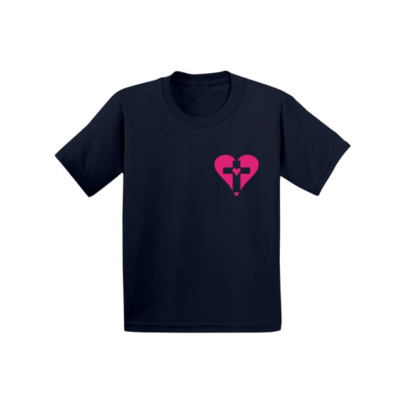 Awkward Styles Pink Heart Cross Toddler Shirt Jesus Shirt for Kids Shirt for Boys Christian Cross Shirts for Girls Jesus T-Shirt for Children Christian Gifts Christ Clothes Cross T-Shirt for Toddlers