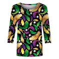 thumbnail image 4 of Liquidation! Uooqdmx Hauts Grande Taille pour Femmes Manches 3/4 Hauts de Carnaval Imprimé Pailleté Col Rond Hauts d'Automne Verts P, 4 of 5