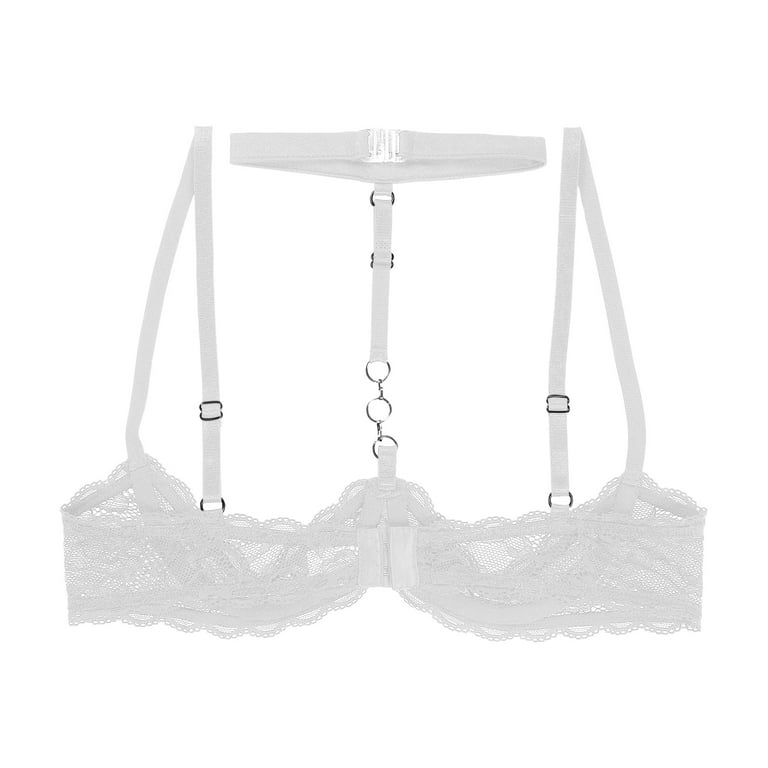 CHICTRY Womens Sheer Lace 1/4 Cups Bra Tops Open Cups Underwire Push Up  Brassiere Lingerie White L 