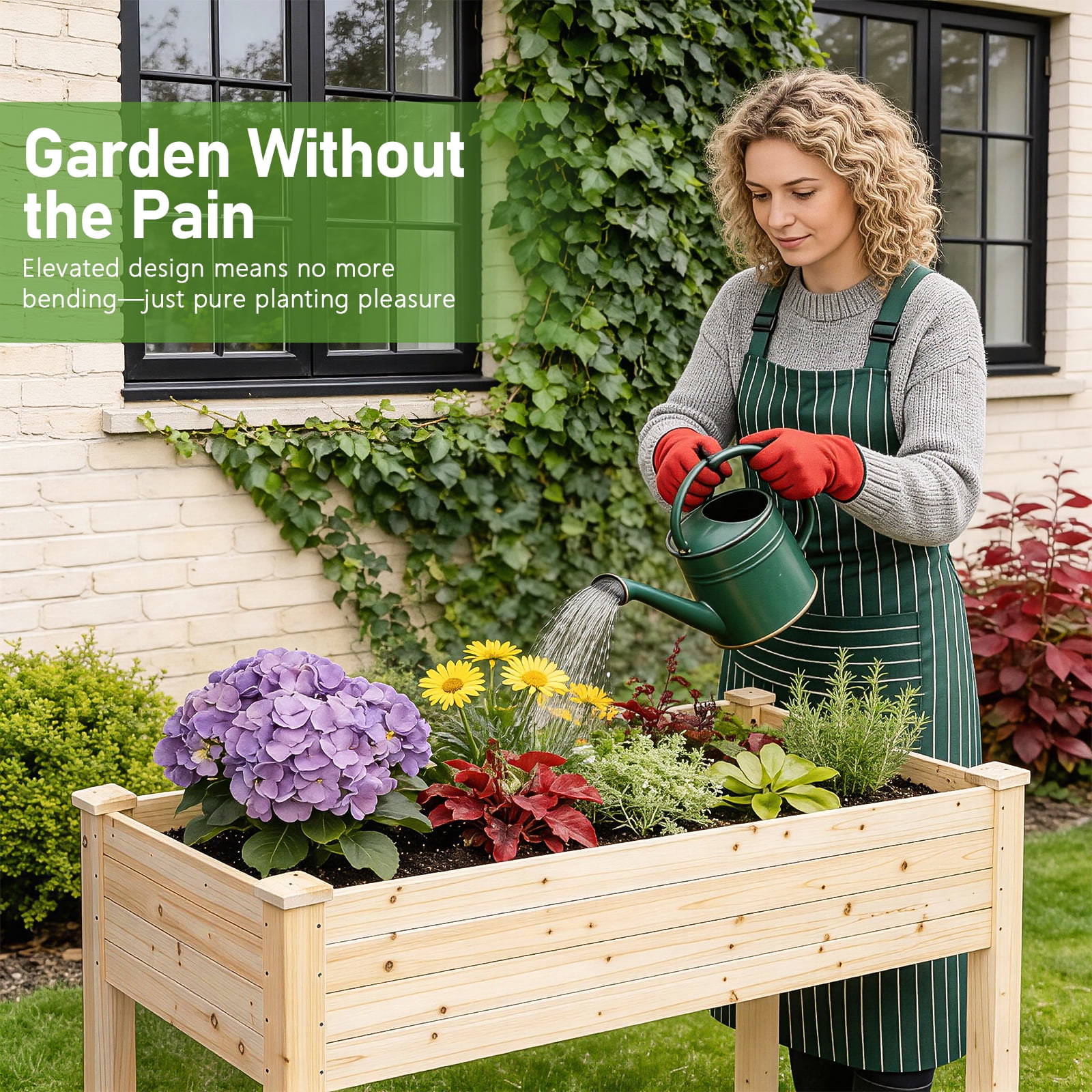 Ktaxon Wooden Raised Garden Bed, Elevated Planter Box Stand for Vegetables & Flowers, Burlywood