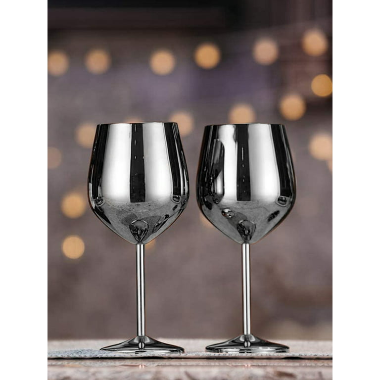 Booyoo Stainless Steel Wine Glass 500ml Single-layer Unbreakable Stemmed  Cocktail Goblet, Sanding Light 