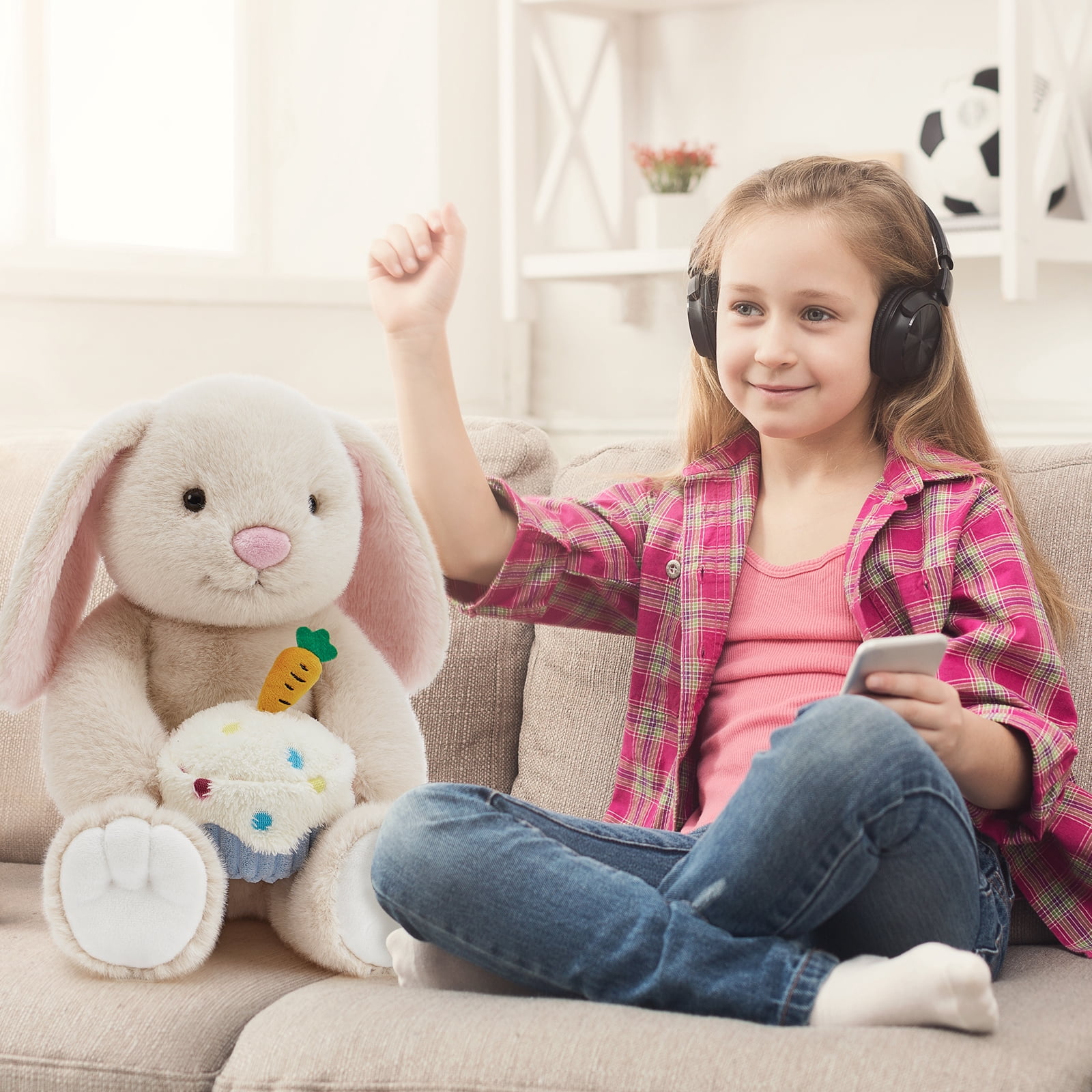 MaoGoLan 18'' Rabbit Stuffed Animal Cute Stuffed Rabbit With A Birthday Carrot Cake Plush Toy