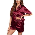 thumbnail image 5 of Axiiglly Satin Pajama Sets for Women 2 Piece Short Sleeve V Neck Button Down Silk Pjs Shorts Lounge Sets Soft and Comfy, S-2XL, 5 of 8