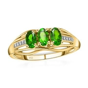 Shop LC Chrome Diopside Oval 925 Sterling Silver Vermeil Yellow Gold Plated 3 Stone Ring for Women Jewelry Size 8 Ct 0.57 Mothers Day Gifts for Mom