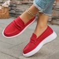 thumbnail image 4 of Loafers for Women Novel Trendy Round Toe Slip On Comfortable Casual Versatile Flats Office Work Non-Slip Shoes for Business Travel Red 8.5, 4 of 9