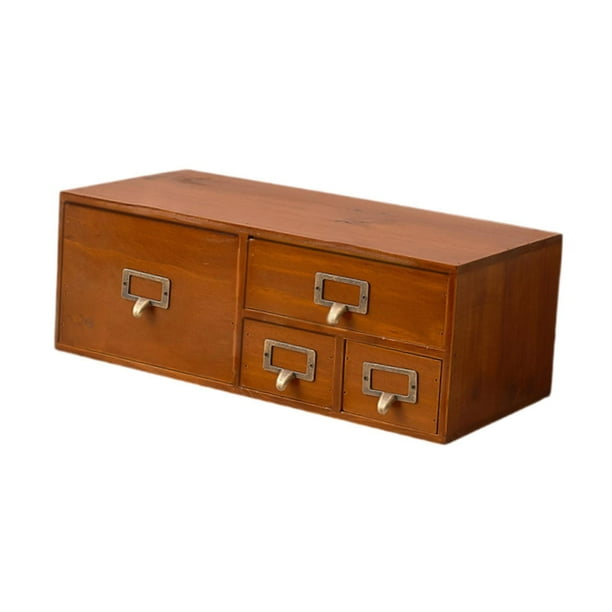 Organizador de escritorio de madera, caja de almacenamiento con cajones, organizador de artículos de tocador para 4 cajones