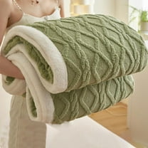 Reversible Flannel Blanket - Heavyweight Winter Warm Sofa Cover Office Nap Throw Hypoallergenic Polyester Seasonal Home Gift(Army Green)