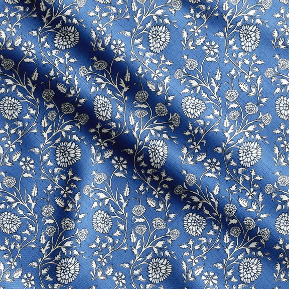 Soimoi Floral Print, Silk Fabric, Decor Sewing Fabric by The Yard 42 Inch Wide,Decorative Fabric for Shirts Suits Ties, Navy Blue
