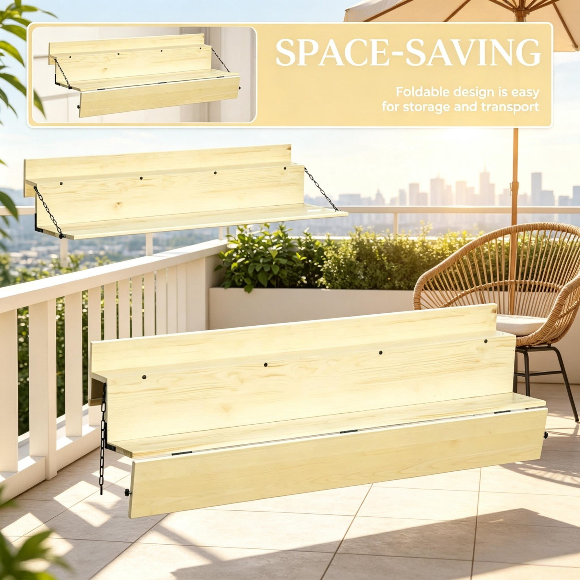 Hanging Balcony Table, Foldable Railing Bar, Fits up to 3.9 Inches, Space-Saving