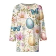 thumbnail image 4 of HAVUITYY Women's Easter 3/4 Sleeve Sweater, Cute Bunny Eggs Pattern Crew Neck Pullover, Spring Oversized Casual Going Out Tops, 4 of 5