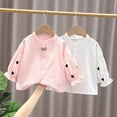thumbnail image 2 of Toddler Girl Button Down Lapel Blouse With Flared Sleeves Spring Autumn Cute Collar Shirt for Little Girls, 2 of 12