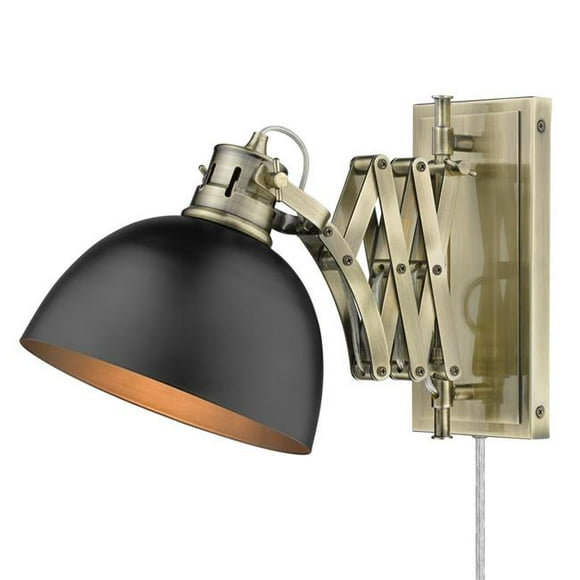 Golden Lighting 3824-A1W AB-BLK Hawthorn 1 Light Articulating Wall Sconce, Aged Brass