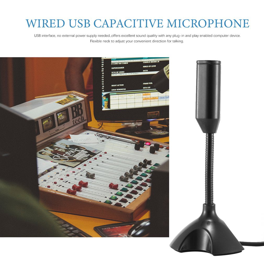 Detectorcatty Dedicate USB Capacitive Mini Microphone Stand for PC Laptop Notebook Online Chat Recording Black Wired Device 