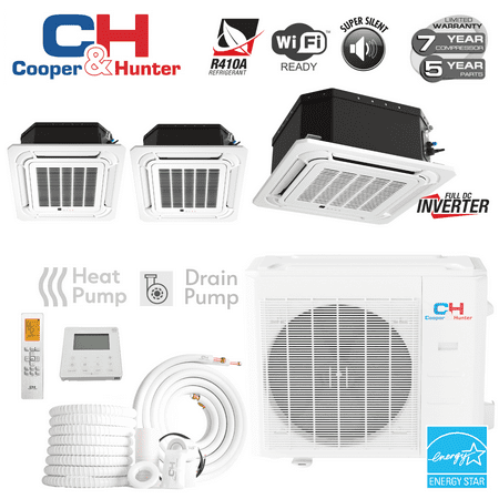 

Cooper&Hunter 28000 BTU Cover 1500 sq ft Tri Zone 12k+12k+12k Ceiling Cassette Mini Split Air Conditioner