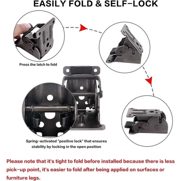 Folding Bracket Lock Extension Support 90 Degree Self-Locking Stainless Steel for Table Bed Leg DIY Workbench