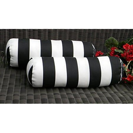 Bowser Stripe - Resort Spa Home Decor Set of 2 Indoor/Outdoor Decorative Bolster/Neckroll Pillows - Black and White Stripe