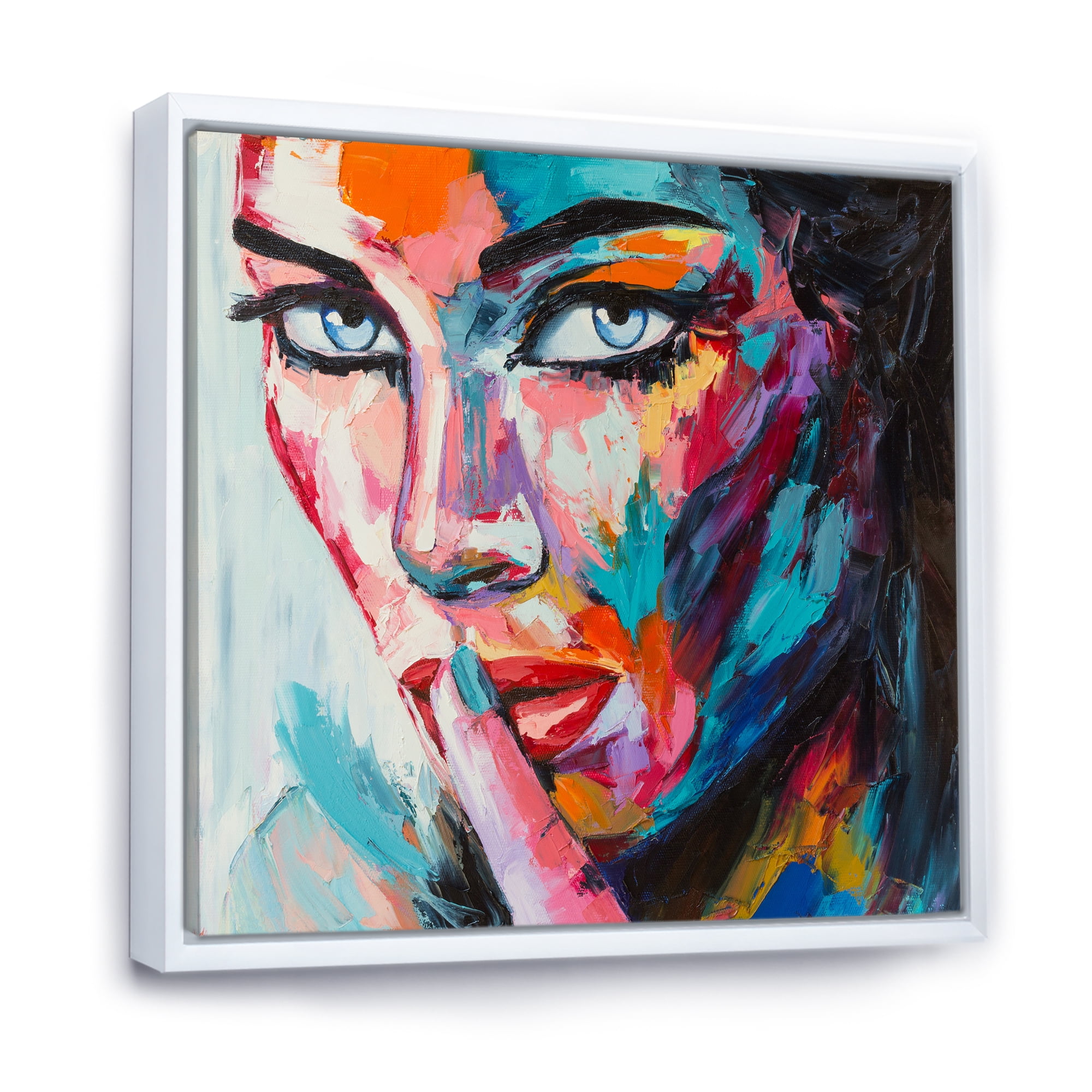 Designart 'Abstract Portrait Of A Young Woman With Blue Eyes II' Modern Framed Canvas Wall Art Print