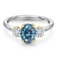 thumbnail image 3 of Gem Stone King 925 Silver and 10K Yellow Gold Persian Blue Moissanite and White Moissanite Engagement Ring for Women | 1.84 Cttw | Oval 8X6MM | Gemstone Birthstone | Size 9, 3 of 7