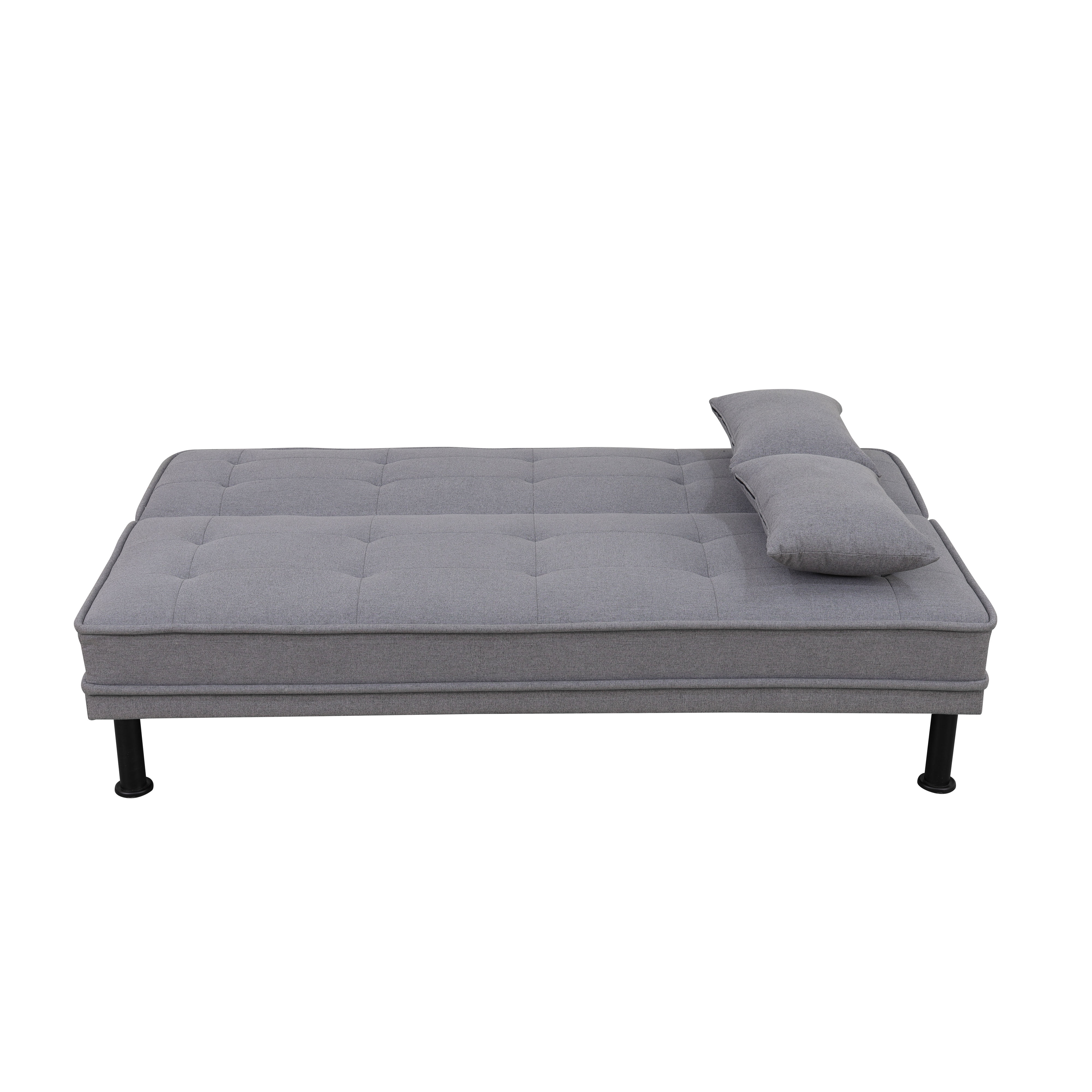 Futon Sofa Bed, Linen Comfy Futon Couch Bed with 2 Pillows, Convertible Sleeper Sofa for Living Room, Grey