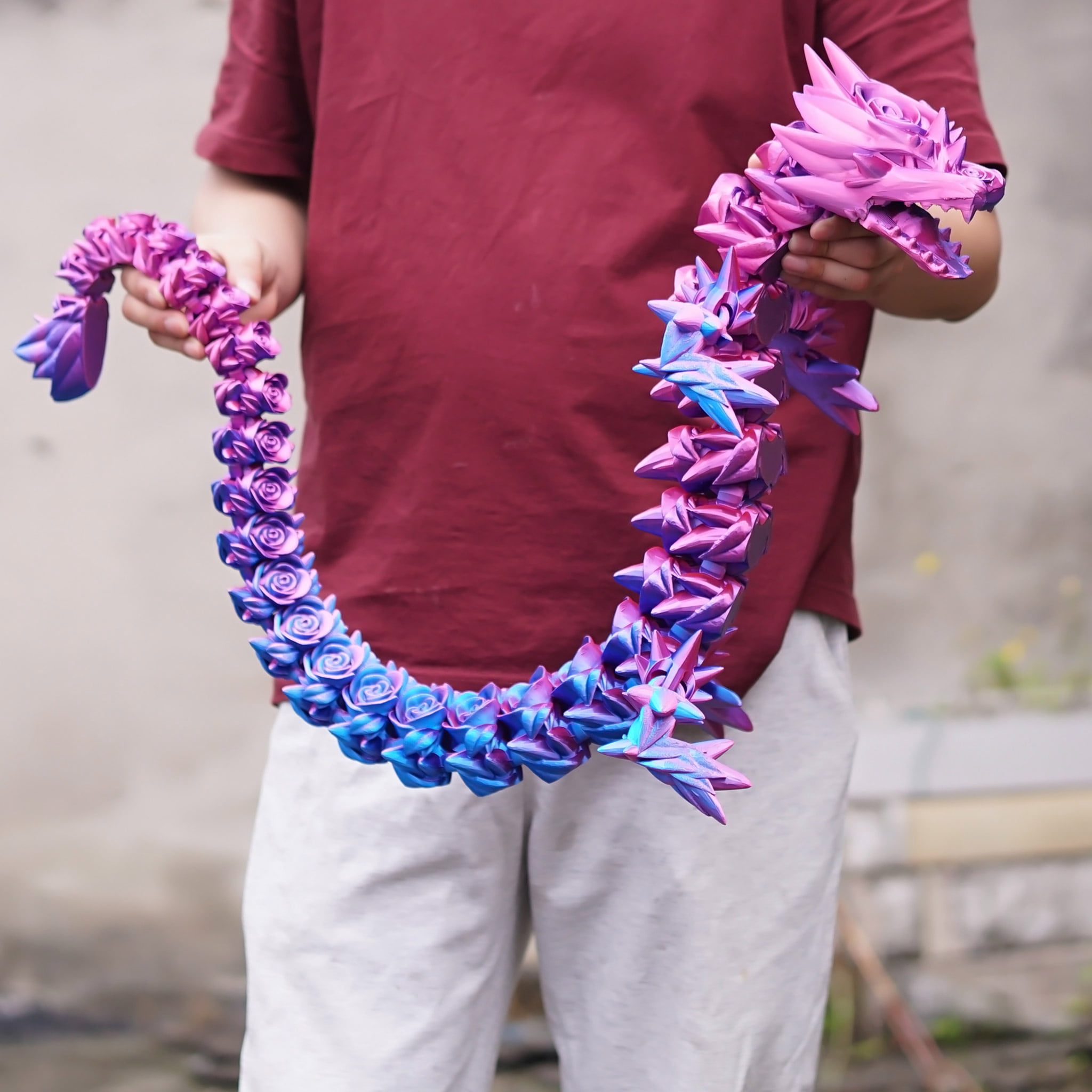 47.5inch 3D Printed Rose Dragon,Flexible Joint Animal lacertid Figurines,Realistic Eyes, Home Office Decor,Fidget Toy for Adults Teens Boy Festival Gifts