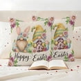 thumbnail image 3 of Happy Easter Pillow Covers 2 Pack Gnome Rabbit Ear Pink Daisy Flower Green Leaf Vintage Pillowcase Waterproof Outdoor Throw Pillow Cover for Patio Garden Square Cushion 16”x16”, 3 of 9
