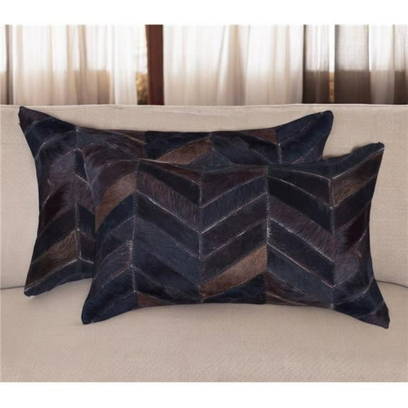 HomeRoots 544583 12 x 20 in. Chocolate Chevron Cowhide Lumbar Throw Pillows - Set of 2