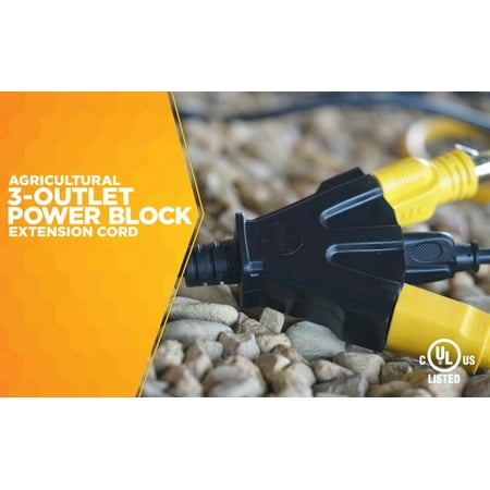 Extension Cord 3 Conductor - AgriPro 2451 14/3 Heavy-Duty 15-Amp SJTOW Farm/Workshop 3-Outlet Extension Cord, 25-Feet