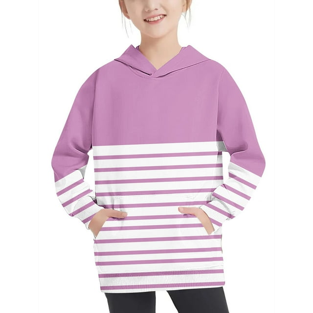 RXIRUCGD Chandail à Capuche Oversize Col Rond Mode Enfants Manches Longues Chandail 4-14 Ans pour Filles et Garçons, Rose, Taille : 9 Ans