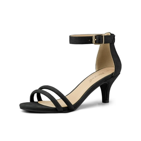 Unique Bargains - Women's Kitten Heel Ankle Strap Sandals Shoes Black ...