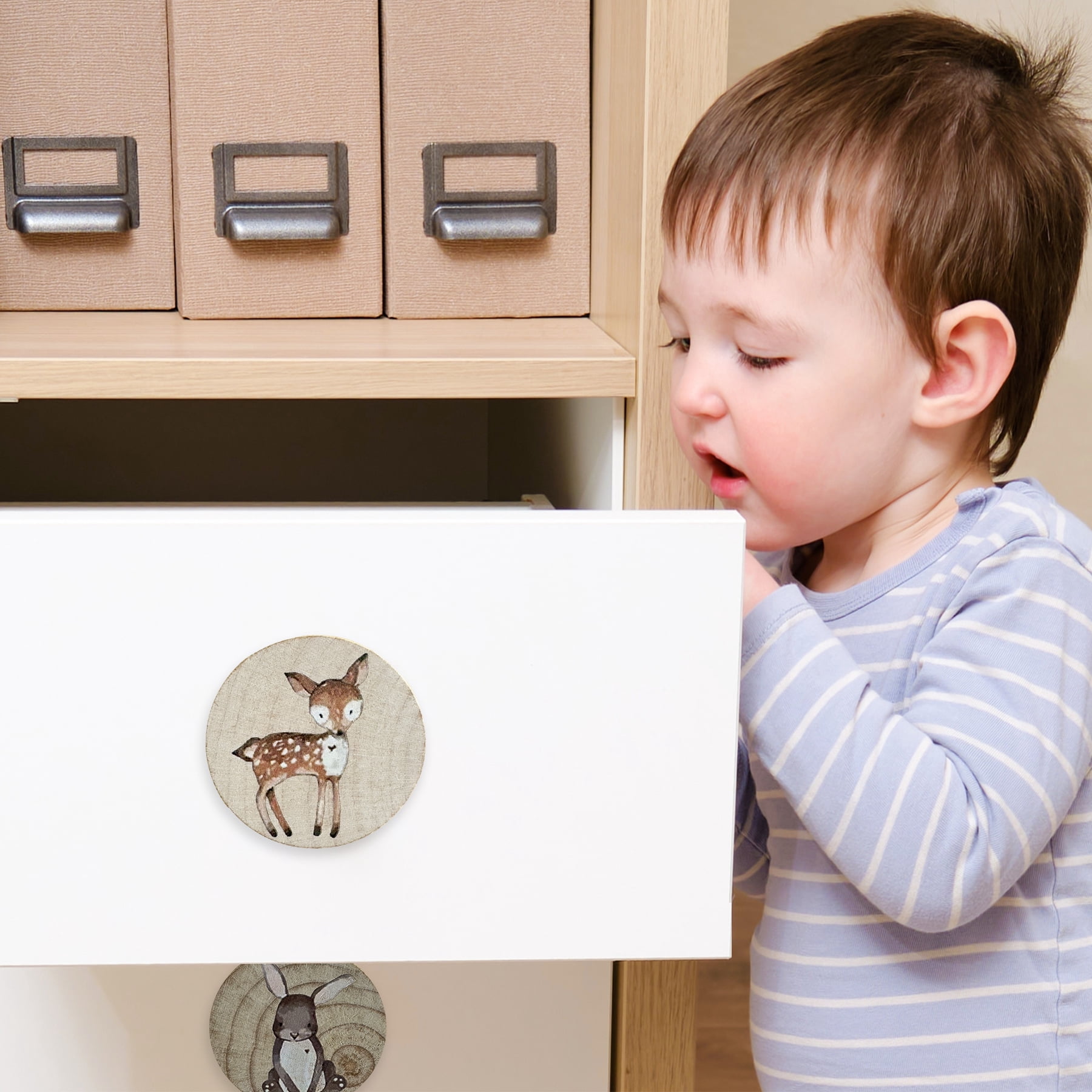 Jamjam Animal Wood Dresser Cabinet Drawer Knobs Round Unique Decorative Wooden Drawer Knobs for Kids Cabinets