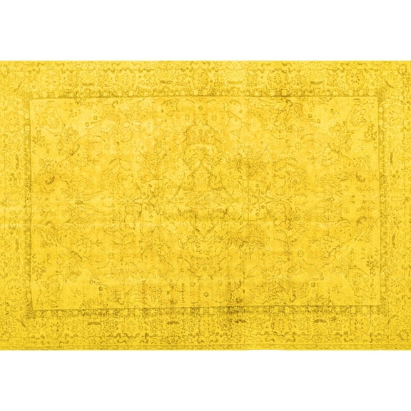 Ahgly Company Machine Washable Indoor Rectangle Persian Yellow Traditional Area Rugs, 5' x 7'
