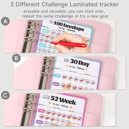 2 Pack 100 Envelopes Money Saving Challenge, Cash Budget Planner A5 Binder, Savings Challenges Book Organizer Folder, with 3 Tracker to Save $5,050 and $2,600, $300, 100 Pre-numbered Pockets, Bla