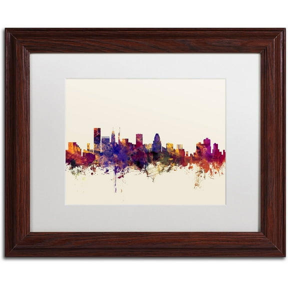 Trademark Fine Art "Baltimore Maryland Skyline" Canvas Art by Michael Tompsett, White Matte, Wood Frame