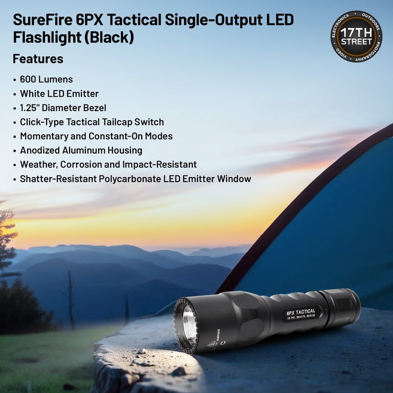 SureFire 6PX Tactical LED Flashlight, Black, Batteries/Tester