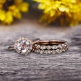thumbnail image 3 of Morganite Engagement Ring On Solid 14k Rose gold Cushion Cut 2 Carat Trio Set Anniversary Ring Vintage Looking Halo, 3 of 5